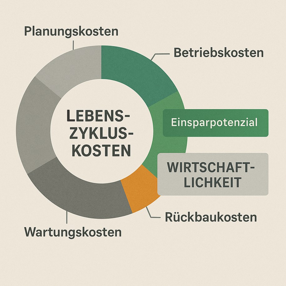 Schaubild der Lebenszykluskosten zur Darstellung der Wirtschaftlichkeit im Bauwesen