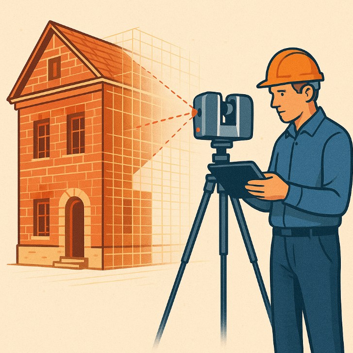 Bestandsaufnahme von Gebäuden mit Laserscan-Technologie zur exakten Erfassung von Baustrukturen