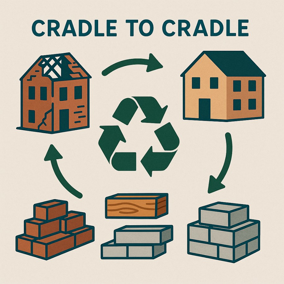 Konstruktionsdetail eines Cradle-to-Cradle-Gebäudes mit trennbaren Materialien