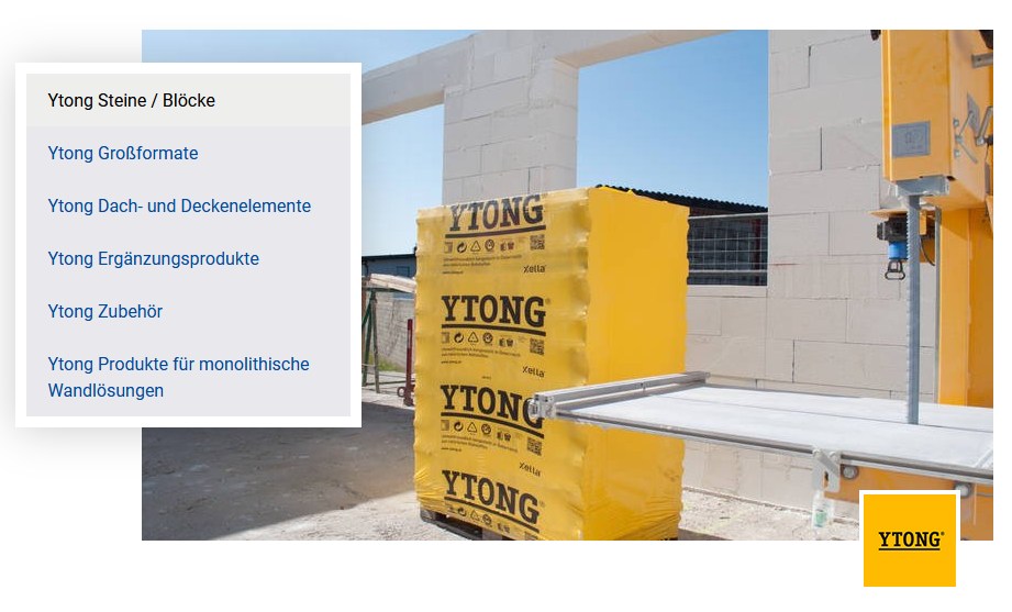 Ytong Steine - Produktwebseite Xella